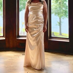 Birdy Grey Satin Champagne bridesmaids dress